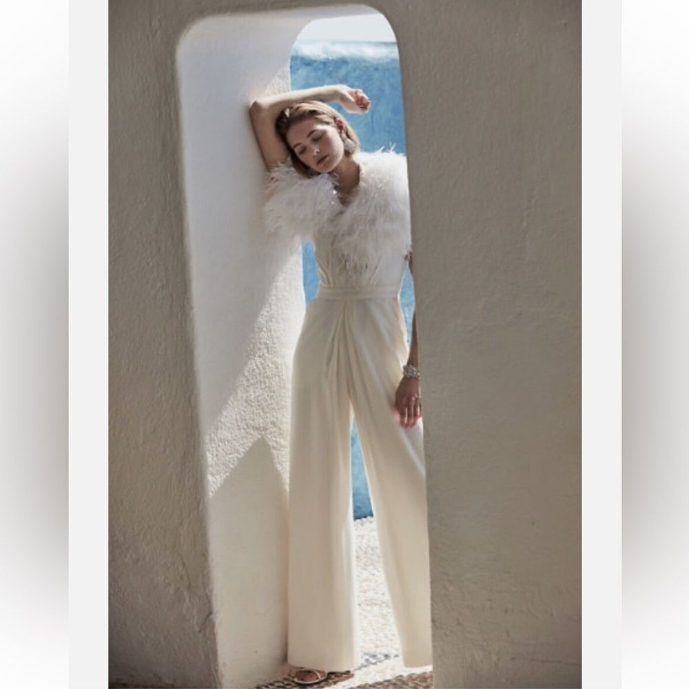 BHLDN for Anthropologie Jill Stuart V-Neck Bridal wide leg Jumpsuit
Size 8